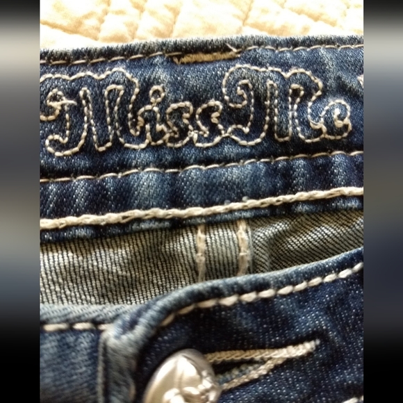 Embroidered Skinny Jeans Embellished w/Bling & Leather Cross - Picture 3 of 11